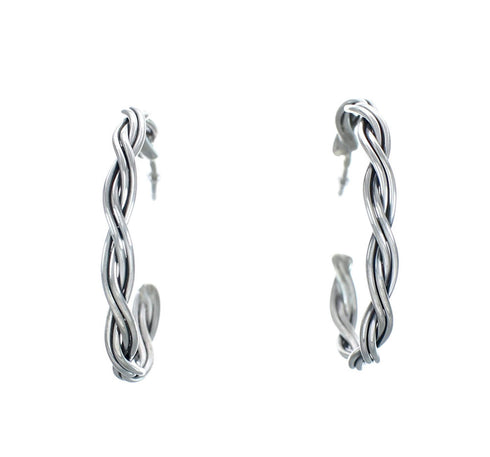 Native American Twisted Sterling Silver Post Hoop Earrings JX128924